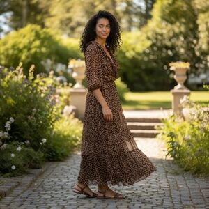 Maison Tara Brown Animal Print Maxi Dress
